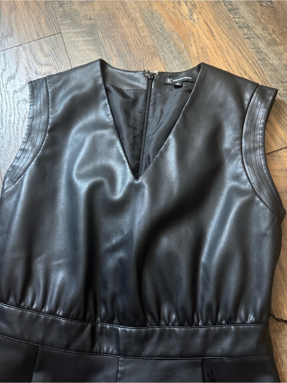 INC International Concepts Black Faux Leather Jumpsuit
